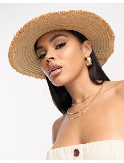 South Beach fedora hat with frayed edge in tan