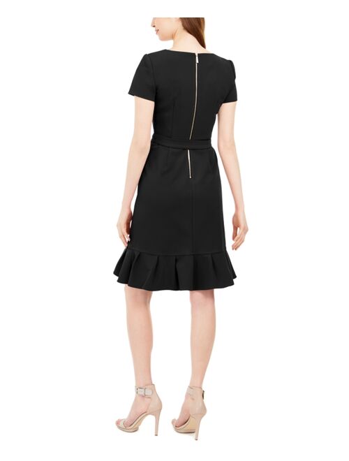 CALVIN KLEIN Ruffled Tulip-Hem Crepe Dress