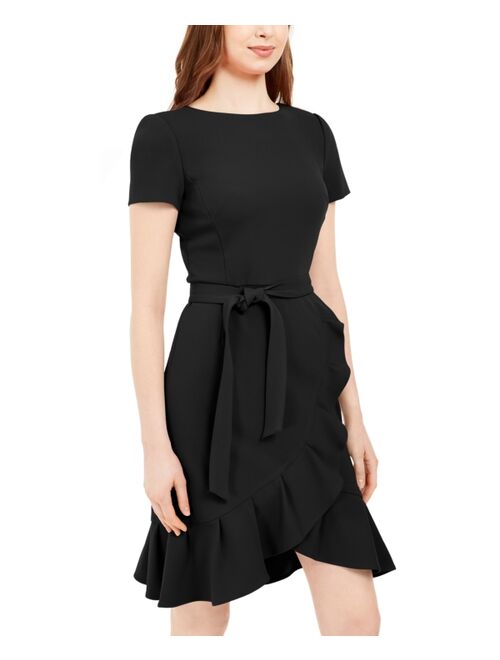 CALVIN KLEIN Ruffled Tulip-Hem Crepe Dress