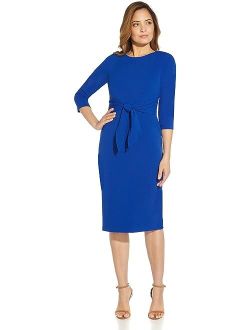 Knit Crepe Tie Waist Sheath Dress