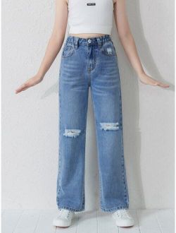 Kids EVRYDAY Girls Ripped Frayed Straight Leg Jeans