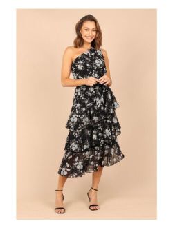 Petal and Pup Womens Brigette One Shoulder Tiered Midi Dress