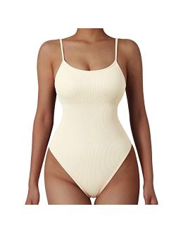 Women Ribbed Sexy Bodysuit Sleeveless Square Neck Padded Tank Top
