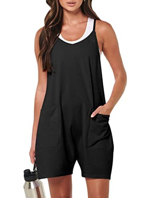 ANRABESS Women's Summer Casual Sleeveless Rompers Loose Spaghetti Strap Shorts Jumpsuit with Pockets
