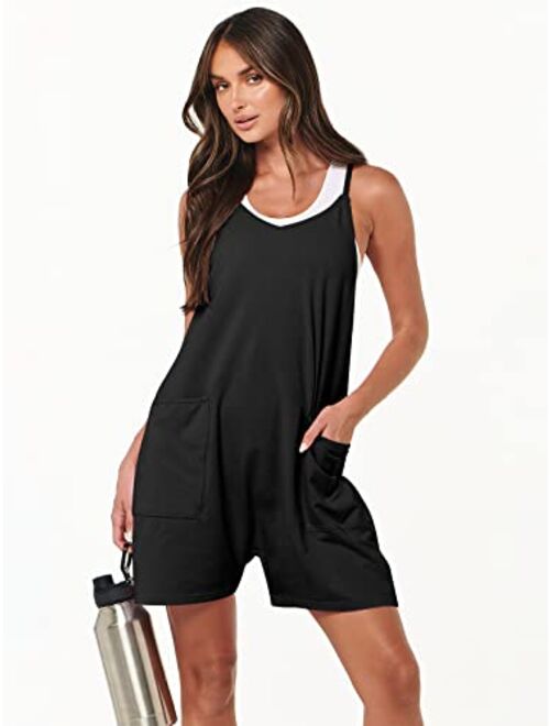 ANRABESS Women's Summer Casual Sleeveless Rompers Loose Spaghetti Strap Shorts Jumpsuit with Pockets