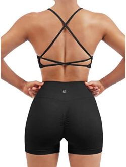 Women Seamless Workout Sets Strappy Sports Bra High Waist Booty Shorts Outfits