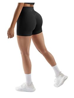 Women No Front Seam Buttery Soft Workout Shorts Ruched High Waisted Tummy Control Gym Shorts
