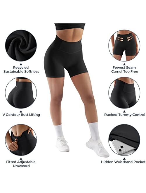 SUUKSESS Women No Front Seam Buttery Soft Workout Shorts Ruched High Waisted Tummy Control Gym Shorts