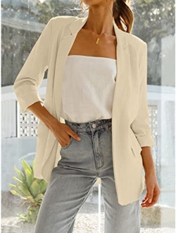Womens 2023 Spring Summer Casual Open Front Long Sleeve Lightweight Work Office Jackets Blazer Suit