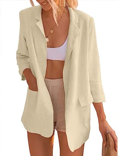 ANRABESS Womens 2023 Spring Summer Casual Open Front Long Sleeve Lightweight Work Office Jackets Blazer Suit