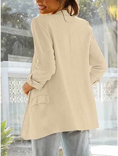 ANRABESS Womens 2023 Spring Summer Casual Open Front Long Sleeve Lightweight Work Office Jackets Blazer Suit