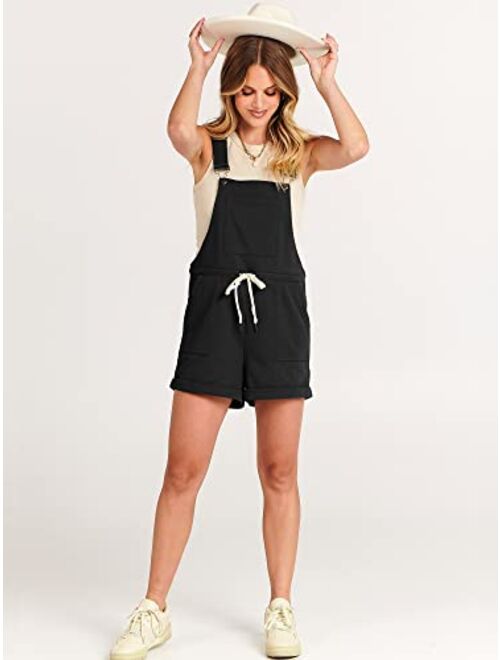 ANRABESS Women's Casual Straps Short Bib Overalls Basic Sleeveless Drawstring Romper Jumpsuits
