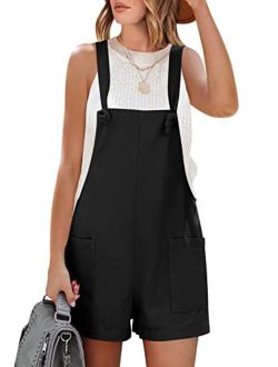 Women's Overalls Casual Loose Sleeveless Adjustable Straps Bib Summer Romper with Pockets