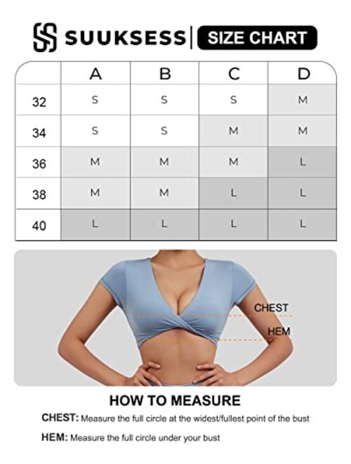 SUUKSESS Women V Neck Twist Crop Tops Padded Low Cut Workout Tops Short Sleeve Workout Shirts