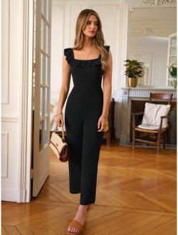 Frenchy Ruffle Trim Square Neck Jumpsuit