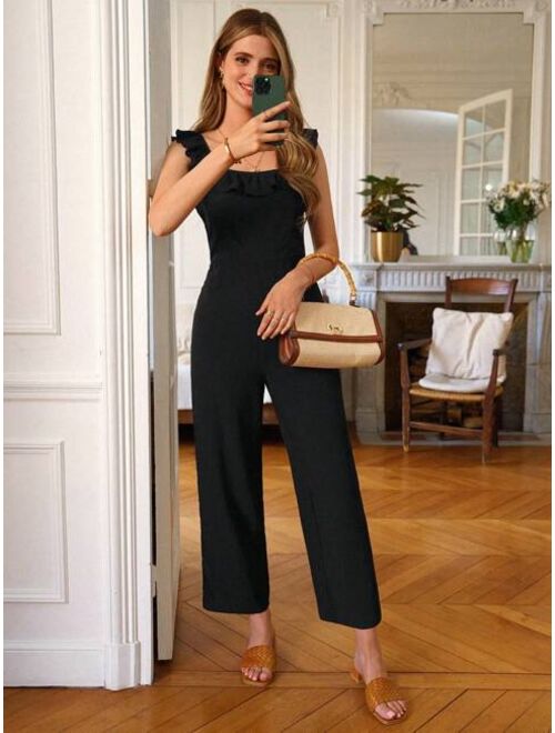 SHEIN Frenchy Ruffle Trim Square Neck Jumpsuit