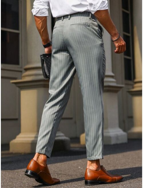 Manfinity Mode Men Striped Print Slant Pocket Suit Pants