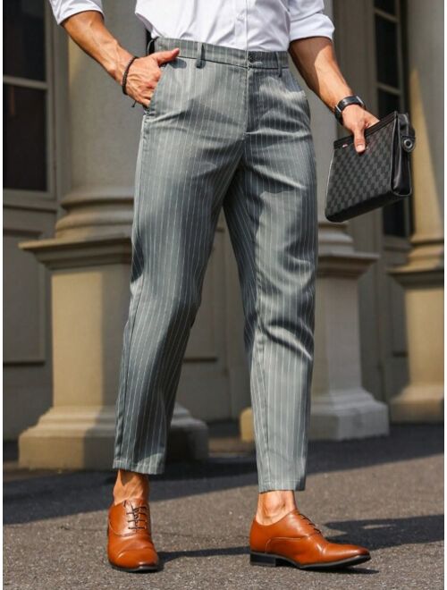 Manfinity Mode Men Striped Print Slant Pocket Suit Pants