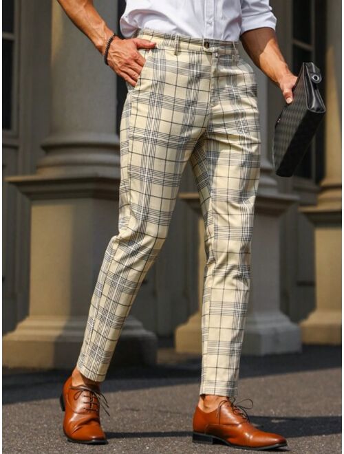 Manfinity Mode Men Plaid Slant Pocket Suit Pants