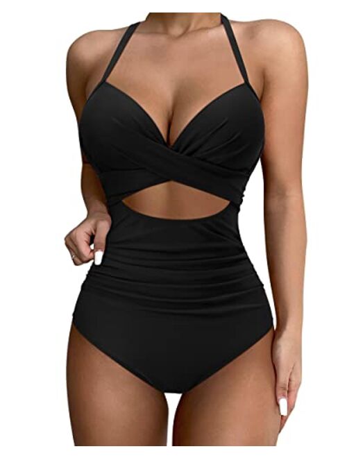 SUUKSESS Women Wrap Cut Out One Piece Swimsuit High Waisted Monokini Bathing Suit