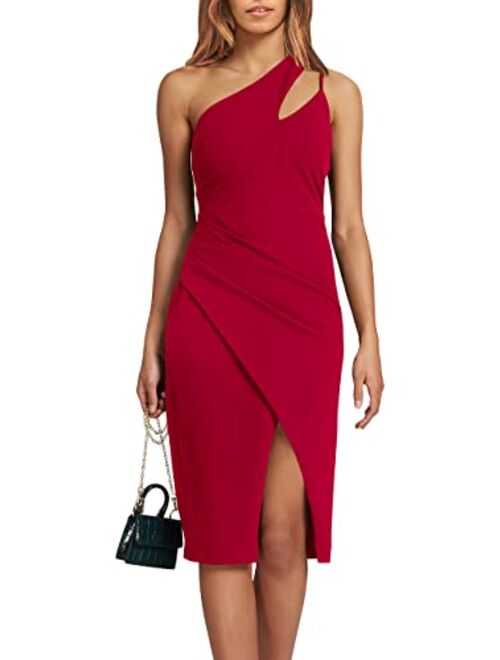 ANRABESS Women's One Shoulder Ruched Bodycon Dress 2023 Summer Cutout Slit Wrap Party Cocktail Midi Dresses