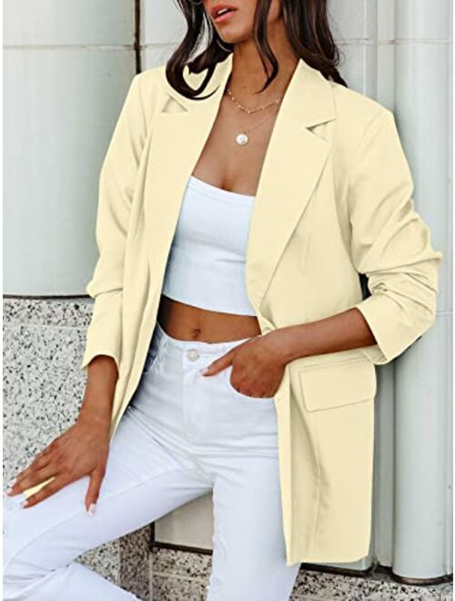 ANRABESS Women's Casual Button Long Sleeve Lapel Open Front Pad Shoulder Office Blazer Jacket Work Suit