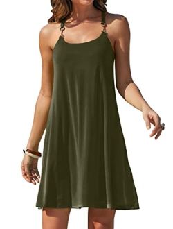 Summer Dress for Women Beach Cover Up Sleeveless Strap Tank Mini Sundress Resort Swimwear