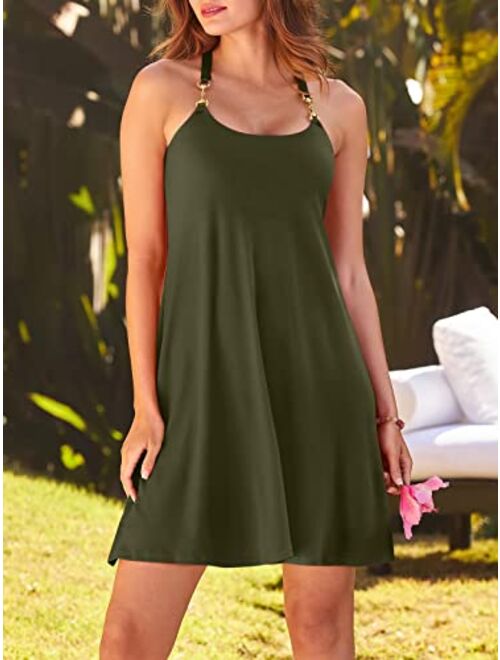ANRABESS Summer Dress for Women Beach Cover Up Sleeveless Strap Tank Mini Sundress Resort Swimwear