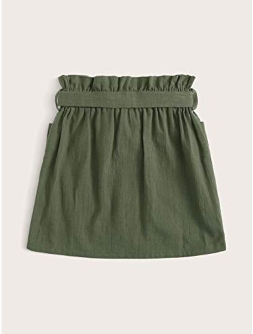 SOLY HUX Girl's Paper Bag Waist Button Front Pocket A Line Belted Skirt