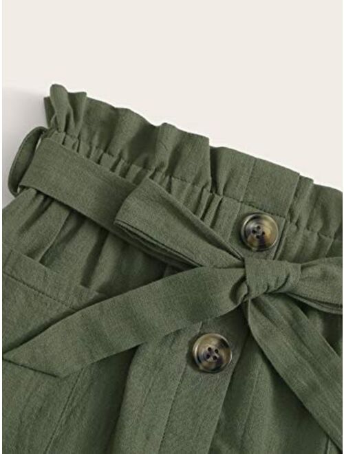 SOLY HUX Girl's Paper Bag Waist Button Front Pocket A Line Belted Skirt
