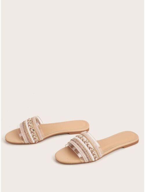 Shein Faux Pearl & Rhinestone Detail Slide Sandals