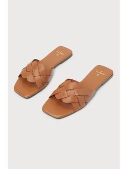 Nuneh Tan Leather Woven Slide Sandals