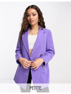 Petite longline fitted waist blazer in purple