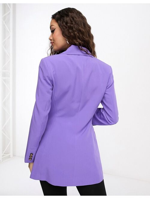 Miss Selfridge Petite longline fitted waist blazer in purple