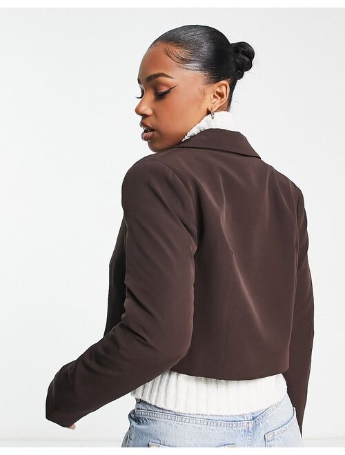 New Look cropped blazer in dark brown