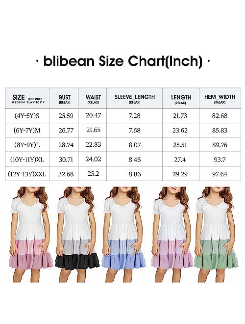 blibean Girls Summer Dresses Tween Kid Boho Dress with Colorblock Size 4-13 Years
