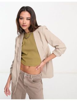 Pieces blazer with ruched sleeves in stone