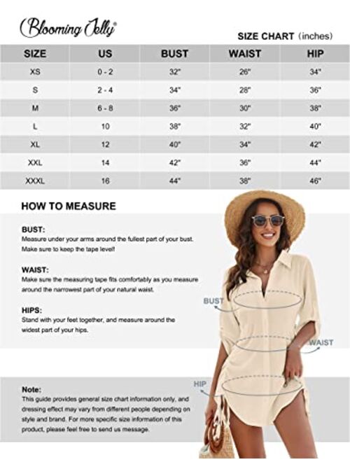 Blooming Jelly Womens Bathing Suit Cover Ups Bikini Swimsuit Coverup Drawstring Button Down Beach Dress Shirt