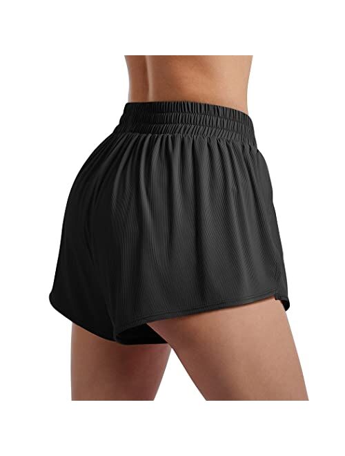SUUKSESS Women 2 in 1 Flowy Running Shorts Quick Dry High Waisted Athletic Short