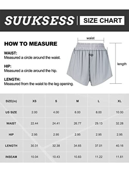 SUUKSESS Women 2 in 1 Flowy Running Shorts Quick Dry High Waisted Athletic Short
