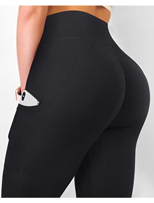 SUUKSESS Women Crossover Workout Leggings with Pockets High Waisted Gym Yoga Pants