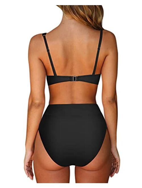 SUUKSESS Women Sexy High Wasited Bikini Sets Triangle High Cut 2 Piece Swimsuits