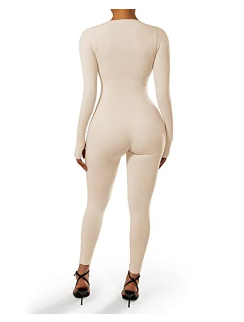 SUUKSESS Women Ribbed One Piece Jumpsuits Yoga Short Sleeve Workout Jumpsuits