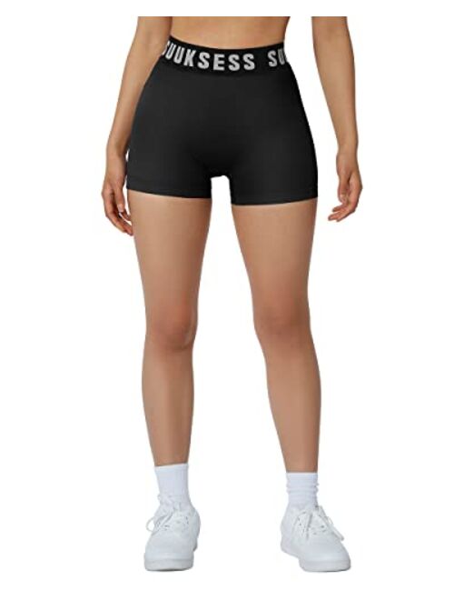 SUUKSESS Women Booty Seamless Biker Shorts Tummy Control High Waisted Workout Pro Shorts