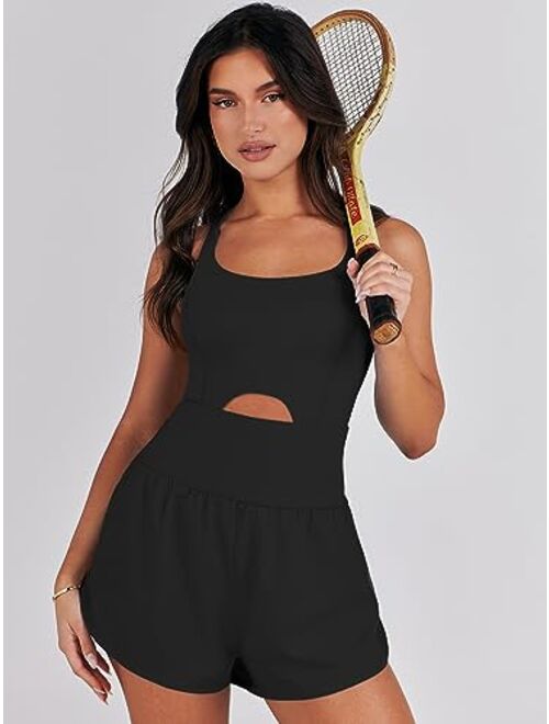 ANRABESS Womens Running Onesie Workout Rompers One Piece Outfits Exercise Jumpsuits Gym Yoga Clothes