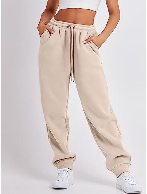 ANRABESS Women Sweatpants Baggy High Waist Fleece Athletic Jogger Pant Trousers Y2K Teen Girls