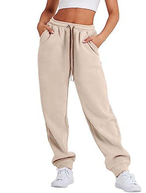 ANRABESS Women Sweatpants Baggy High Waist Fleece Athletic Jogger Pant Trousers Y2K Teen Girls