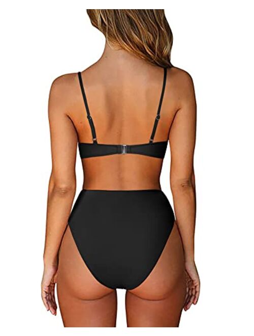 SUUKSESS Women Cutout High Waisted Bikini Sets Sexy Push up 2 Piece Swimsuits