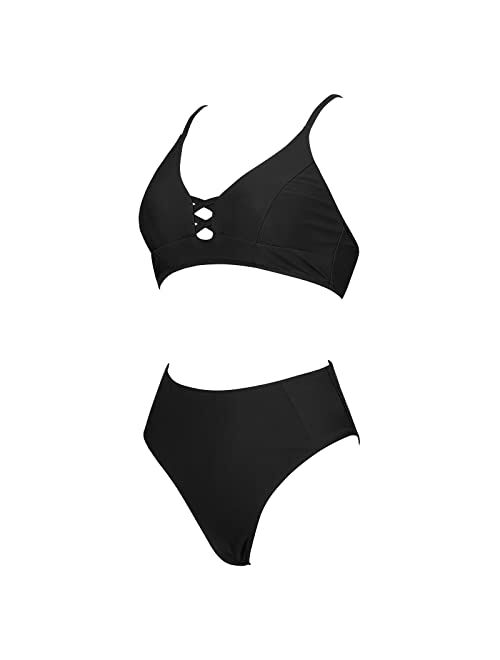 SUUKSESS Women Cutout High Waisted Bikini Sets Sexy Push up 2 Piece Swimsuits