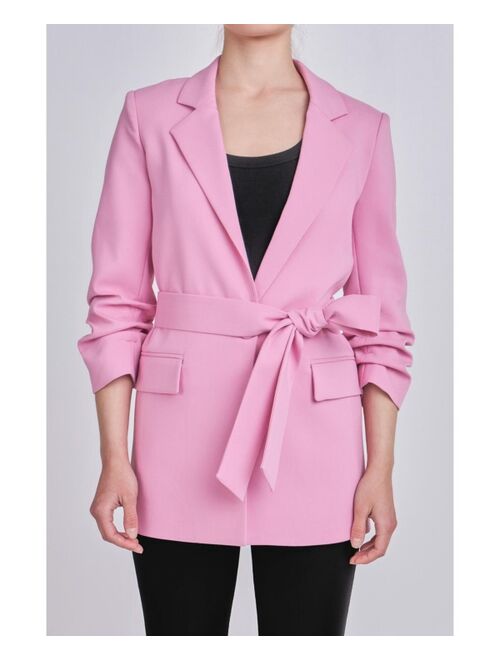 ENDLESS ROSE Women's Sleeve Cinched 3/4 Blazer